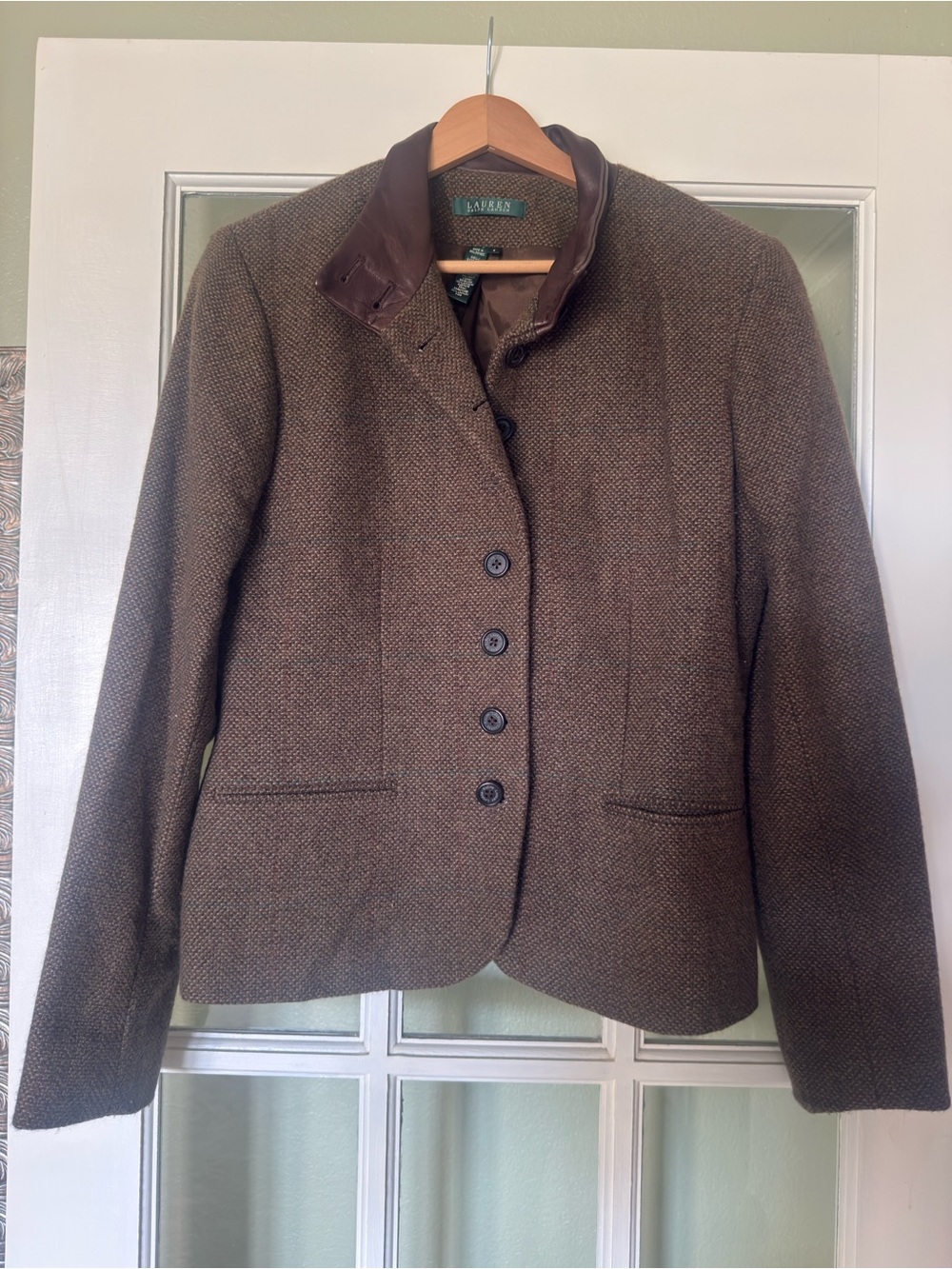 Lauren Ralph Lauren Brown Tweed Blazer with Dark Brown Collar